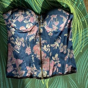 Denim floral corset top